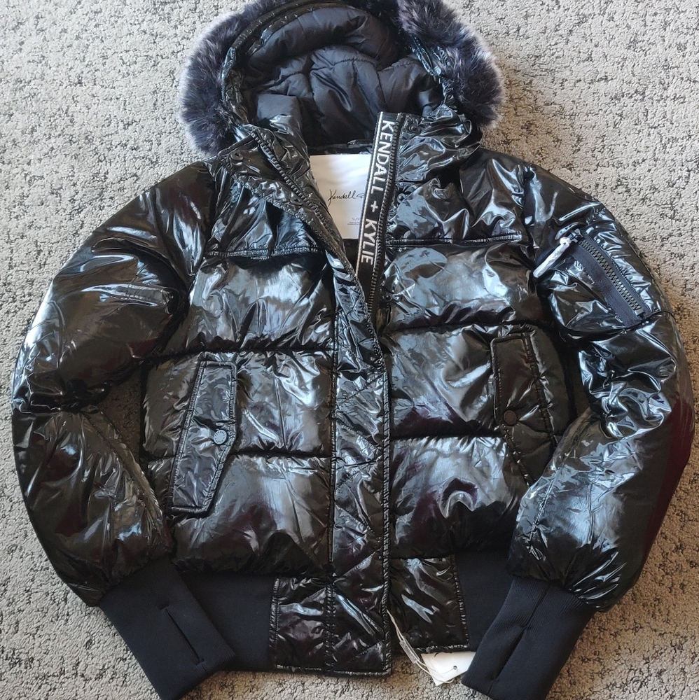 Kendall + Kylie Black Vinyl Puffer| S